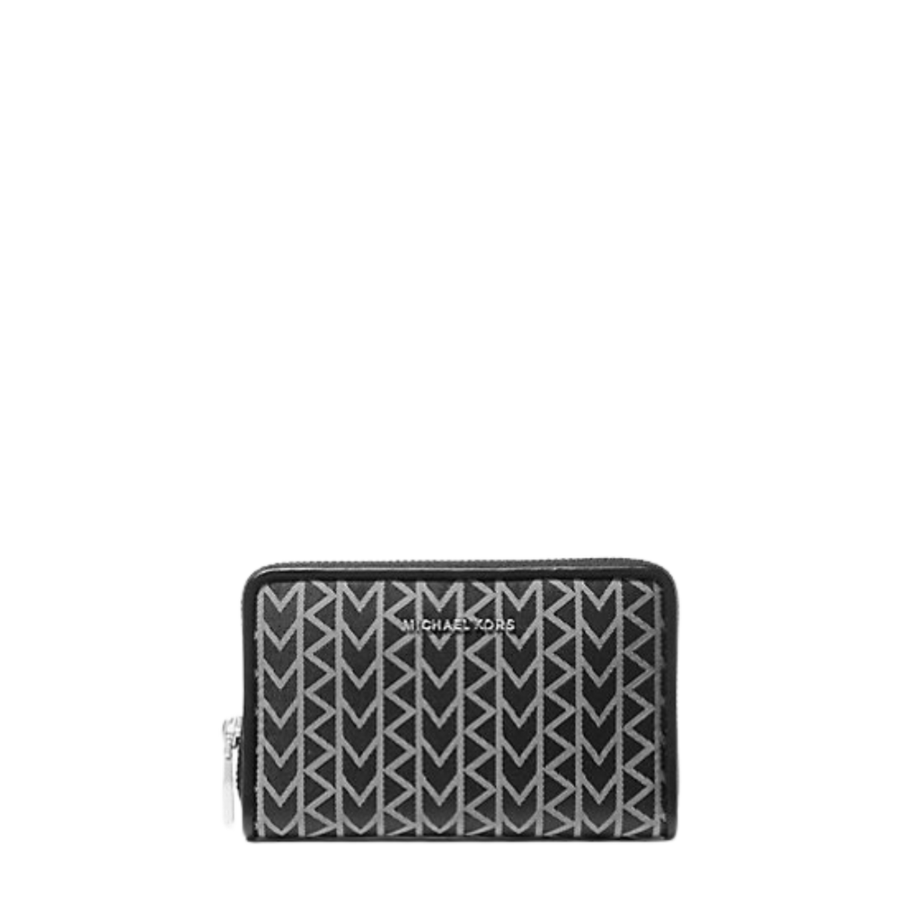 MICHAEL KORS Jet Set Small MK2000 Logo Jacquard Wallet – Black/Grey