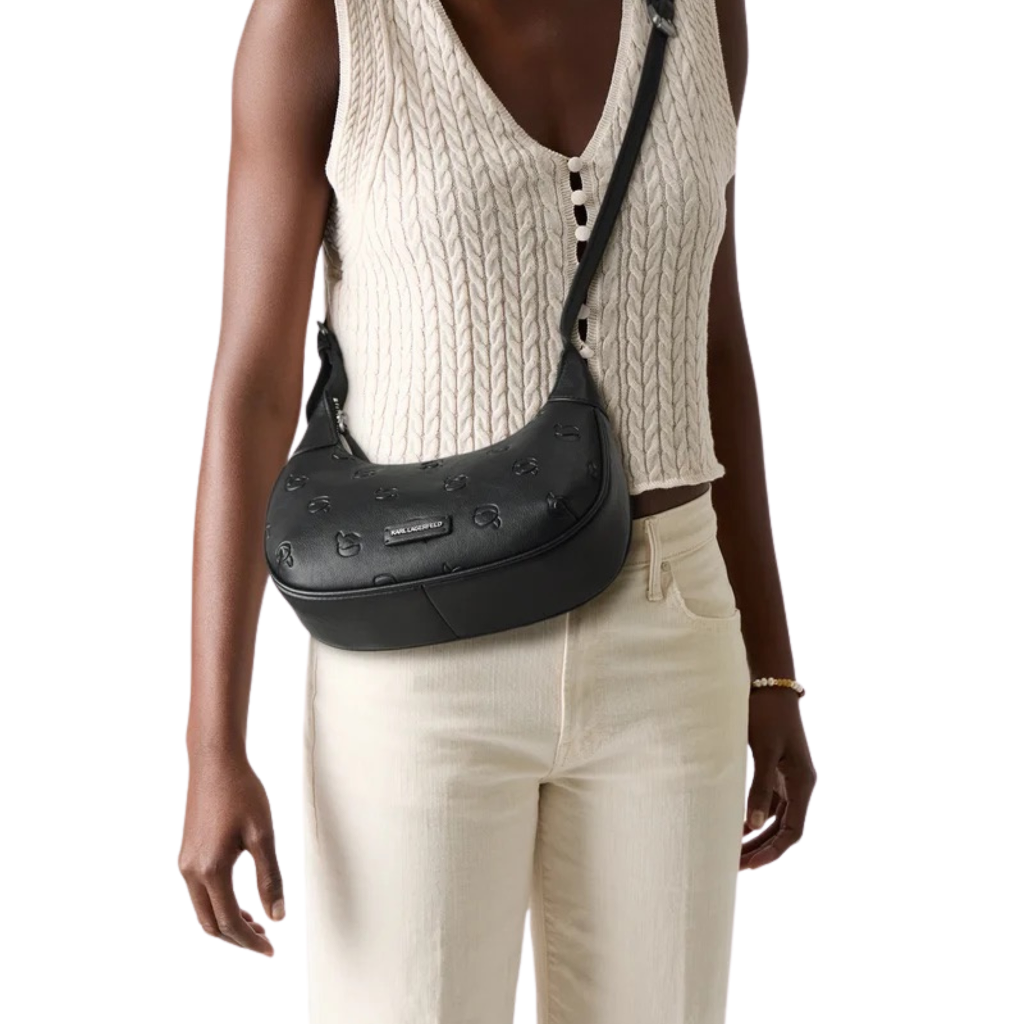 KARL LAGERFELD IKON MONOGRAM ROUND - Cross body bag - black