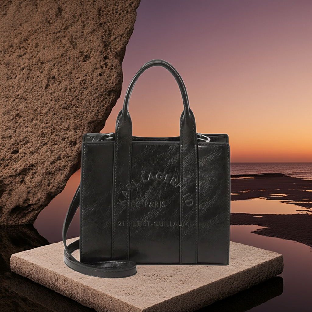 KARL LAGERFELD CRINKLE SQUARE TOTE - Handbag - black – VARN